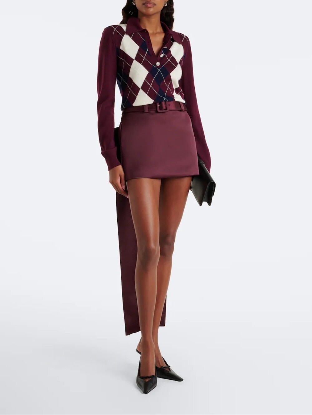 Self-Portrait Belted bow-detail satin miniskirt